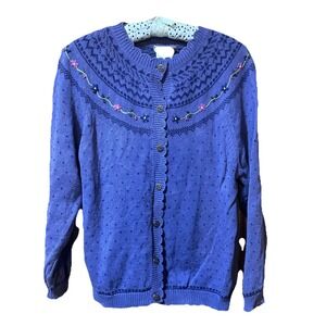 Vintage Northern Reflections Purple‎ Floral Scalloped Cardigan Sweater Women's M